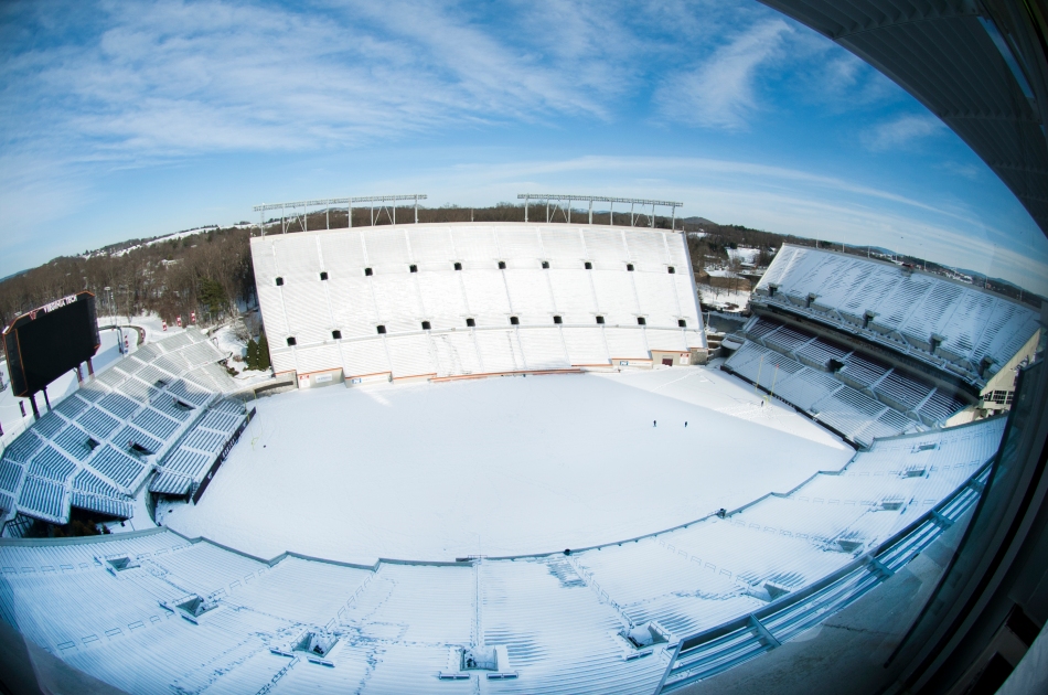 Lane Stadium in the snow